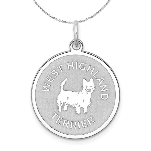 Silver Laser Etched West Highland Terrier 19mm Necklace - 18 In